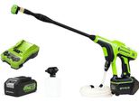 Idropulitrice Greenworks Con Batteria G24PWK4 (Motore Agli Ioni Di Litio Da 24 V E 300 W Di Potenza, Pressione Di 24 Bar E Portata Di 180 L/H, Ugello A 5 Getti E Tubo Flessibile Da 6 M, Batteria Da 4 Ah E Caricabatterie Inclusi)