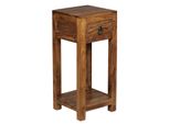 Kadima Design Massivholz Beistelltisch Sheesham, 30X30X68Cm, Mit Ablage Und Schublade - Handgefertigt