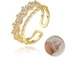 Flamenco Mystique Anello In Acciaio Chirurgico Placcato Oro Con Zirconi Regolabili PST932