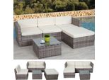 Set In Poly-Rattan HWC-D28, Set Divano Da Giardino ~ Grigio, Rivestimento Crema Senza Cuscini Decorativi/Copertura