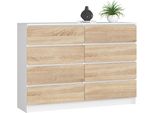 Akord Credenza 8 Cassetti Bianco/Rovere Sonoma 138X40X99 Cm