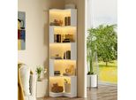 Merax Libreria Angolare, Con Striscia Luminosa A Led, Libreria A L A 5 Livelli, Mobile Da Bagno, Per Soggiorno Camera Da Letto Ufficio, Bianco