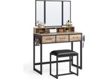 Vasagle, Tavolino Da Toilette Con Sgabello Imbottito, Tavolino Da Toilette Con Triplo Specchio, 3 Cassetti, Porta Asciugacapelli, Tavolino Per Cosmetici, Stile Industriale