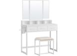 Vasagle, Tavolino Da Toilette Con Sgabello Imbottito, Tavolino Da Toilette Con Triplo Specchio, 3 Cassetti, Porta Asciugacapelli, Tavolino Per Cosmetici, Design Moderno