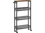 Vasagle Carrello 4 Livelli, Carrello Da Cucina Stretto, Ripiano A Nicchia Su Rotelle, Acciaio, Maniglia, Per Piccoli Ambienti, 13 X 45,5 X 77 Cm, Cucina, Bagno, Soggiorno