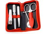 Set Manicure In Pelle Inox 4 Pezzi, Rosso, Alpen