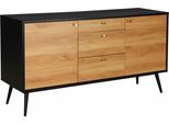 Credenza Scandinava In Legno Chiaro 2 Ante E 3 Cassetti, 150 Cm Nera - Oviala Milo