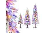 Costway 3 Pezzi Albero Di Natale Artificiale 90+120+150Cm, Albero Di Natale Con Neve, Led Bianco Caldo E Supporto In Metallo, Albero Di Natale Stretto Verde Natale