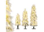 Costway Set Di 3 Alberi Di Natale Artificiali 90/120/150Cm, Albero Di Natale Con Neve E Luci Led Bianco Caldo, Albero Di Natale Albero Artificiale Bianco Di Natale
