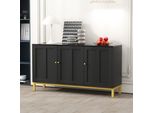 Credenza Flieks A 3 Ante, Mobile Da Soggiorno Con Ripiani Regolabili, Credenza Con Piano In Marmo, 140X39,8X78,2 Cm, Nero