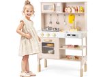 Cucina Per Bambini Costway, Cucina Da Gioco Regolabile In Altezza Con Accessori Da Cucina, Luci E Suoni, Microonde, Fornelli, Lavello E Forno, Cucina In Legno, Cucina Giocattolo Per Bambini 3+