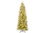 Costway Albero Di Natale Artificiale 225Cm, Albero Di Natale A Matita Con Neve, 350 Led Bianchi Caldi E 75 Pigne, Albero Di Natale Artificiale Stretto
