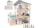 Tooky Toy Grande Casa Delle Bambole In Legno + Figure