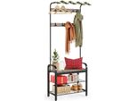 Appendiabiti Vasagle, Appendiabiti, Scarpiera Con Seduta, Appendiabiti Con 9 Ganci Rimovibili, Panca, 2 Ripiani In Rete, Altezza 183 Cm, Design Industriale