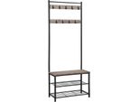 Vasagle Appendiabiti Con Scarpiera, Mobile Da Ingresso Con Divano, 3 In 1, Struttura In Acciaio Per Ingresso, Corridoio, 32 X 70 X 175 Cm, Stile Industriale
