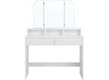 Vasagle, Tavolo Da Toilette Con Specchio Pieghevole E 2 Cassetti, Tavolo Cosmetico Con 3 Scomparti Aperti, Tavolo Da Toilette, Per Il Trucco, Moderno, Bianco