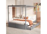 Fortuna Lai Letto A Baldacchino 140*200 Cm Con Ampi Cassetti E Morbido Schienale, Letto In Legno Grigio