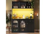 Armadio Da Cucina Sweiko, Mobile Alto, Vetrina, Mobile Buffet Con Ripiani Regolabili, Mobile Per Sala Da Pranzo, Credenza Con Illuminazione Led, Nero