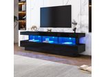 Supporto Tv Sweiko 160X38X50,5 Cm Nero Lucido Con 3 Ripiani In Vetro, Illuminazione Led, Controllo Tramite App, Connettività Bluetooth Per Tv Da 70 Pollici, Supporto Tv In Vetro Lucido, Supporto Tv Intelligente