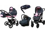BabyLux® Largo | 4in1 Kinderwagen Set | Grey Light Pink | Kombikinderwagen | Kinderwagenset | Is