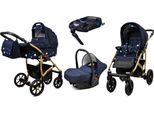 BabyLux® Largo | 4in1 Kinderwagen Set | Navy Blue Star | Kombikinderwagen | Kinderwagenset | Iso
