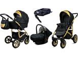BabyLux® Gold Lux | 4in1 Kinderwagen Set | Onyx | Kombikinderwagen | Kinderwagenset | Isofix-Bas