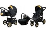 BabyLux® Gold Lux | 3in1 Kinderwagen Set | Onyx | Kombikinderwagen | Kinderwagenset | Buggy + Ba