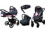 BabyLux® Largo | 4in1 Kinderwagen Set | Grey Light Pink | Kombikinderwagen | Kinderwagenset | Is