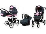 BabyLux® Largo | 3in1 Kinderwagen Set | Grey Light Pink | Kombikinderwagen | Kinderwagenset | Bu