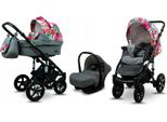 BabyLux® Sky Lark | 3in1 Kinderwagen Set | Grey Flex Hiscus | Kombikinderwagen | Kinderwagenset