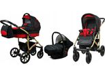 BabyLux® Largo | 3in1 Kinderwagen Set | Black Red | Kombikinderwagen | Kinderwagenset | Buggy +