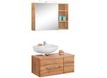 BadmöBel-Set Welltime "Davos", Braun (Eichefarben), Siphonausschnitt Links, Holzwerkstoff, KastenmöBel-Sets, BadmöBel-Set, Spiegelschrank, Regal Und Waschbeckenunterschrank
