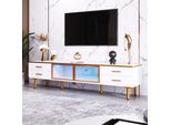 Mobile Tv Basso Merax Tavolo Tv In Marmo Con Illuminazione Led A 7 Colori Incl. Telecomando, Mobile Tv In Legno Con Ante In Vetro E 4 Cassetti, Mobile Tv Con Gambe In Metallo, L/H/D:170/37/47,5 Cm