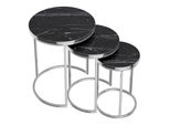 In And Outdoormatch Tavolino Zito - Tavolino - Set Di 3 - Rotondo - Marmo Nero E Argento - Truciolare E Metallo - Design Elegante