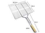 3 X Portavivande Per Barbecue Con Manico In Legno | Cestino Per Grigliate Di Pesce, Verdure, Bistecche, Scampi E Cotolette | Griglia In Metallo 38,5 X 28 Cm | Cestino Per Verdure, Hamburger, Girarrosto | Cestino Per Grigliate | Griglia Per Barbecue