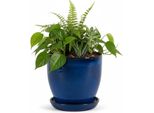 Fioriera Modello "Eggpot"" 38 Cm In Ceramica Blu Reale Con Piattino"