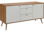 Credenza Scandinava In Legno Chiaro 2 Ante E 3 Cassetti, 150 Cm Bianca - Oviala Milo