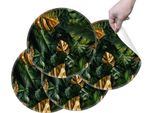 Hubdeco Tovagliette Protettive Durevoli Per Il Tavolo Da Pranzo - Set Di 4 Tovagliette In Vinile Lavabili - Tovagliette Per La Cucina - Tovaglietta - Tovagliette Lavabili - 36 X 36 Cm - Golden Monstera