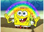 Quadro Con Cornice Pittura Spongebob Con Arcobaleno 50X40 Cm