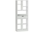 Fortuna Lai Libreria A Colonna Con 9 Ripiani, 1 Cassetto, Ripiano Di Sicurezza Anti-Ribaltamento, Libreria Da Ufficio Per Soggiorno, Ufficio, 60 X 26 X 158 Cm, Bianco