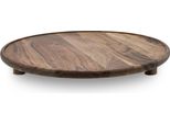 1.04 Piatto Decorativo In Legno Di Acacia - Ø 37 Cm Circa - Piatto Decorativo Su Piedini / Adatto Agli Alimenti