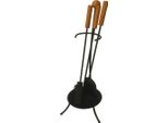 Utensili Per Caminetto Alti 67 Cm, Acciaio Nero/Legno, Set Di 3 Pezzi. Con Supporto