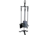 Utensili Per Caminetto. H.63Cm, Acciaio Nero, Set Di 3 Pezzi. Con Supporto