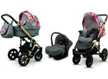 BabyLux® Sky Lark | 3in1 Kinderwagen Set | Grey Flex Hiscus | Kombikinderwagen | Kinderwagenset