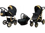 BabyLux® Gold Lux | 3in1 Kinderwagen Set | Onyx | Kombikinderwagen | Kinderwagenset | Buggy + Ba
