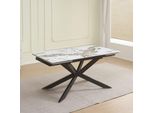 Tavolo Allungabile Roxane Con Piano In Ceramica Effetto Marmo Arabesque Bianco 160X90X76H