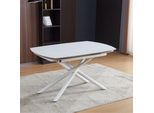 Tavolo Girevole Allungabile Piano Ceramica Effetto Marmo Bianco Opaco Astrid 140X90X76H