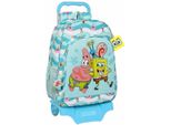 Zaino Scuola Con Ruote Spongebob Stay Positive Blu Bianco (33 X 42 X 14 Cm)