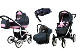 BabyLux® Largo | 4in1 Kinderwagen Set | Grey Light Pink | Kombikinderwagen | Kinderwagenset | Is