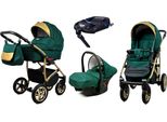 BabyLux® Gold Lux | 4in1 Kinderwagen Set | Bottle Green | Kombikinderwagen | Kinderwagenset | Is